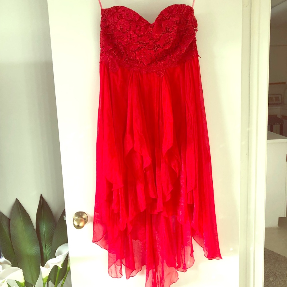 Red embroidered lace dress